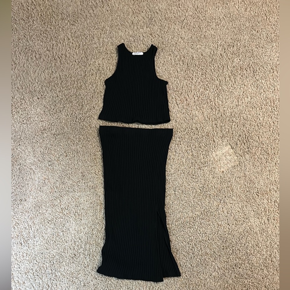 Black Ribbed Two-Piece Set